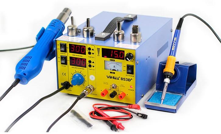 Estação Soldadura Digital Ar Quente + Ferro Soldar (480ºC) c/ Fonte Alimentação 3A