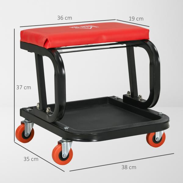 Banco de Oficina Móvel com Rodas Banco para Mecânico com Bandeja para Ferramentas e Estrutura de Aço 38x35x37 cm Vermelho