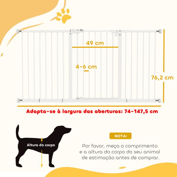 Barreira de Segurança Extensível para Portas e Escadas com Fechamento Automático e Sistema de Duplo Bloqueio 74 - 147,5x76,2 cm Branco