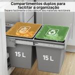 Balde de Lixo Embitido com 2 Recipientes Removíveis para Reciclagem Capacidade Total 30L (15Lx2) 48x34,3x35,1 cm Cinzento Claro