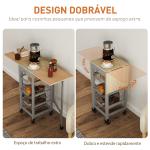 Carrinho Auxiliar Dobrável Carrinho de Cozinha com 6 Rodas 1 Gaveta e 3 Cestos de Metal 97,2x37x77,5 cm Cinza e Carvalho
