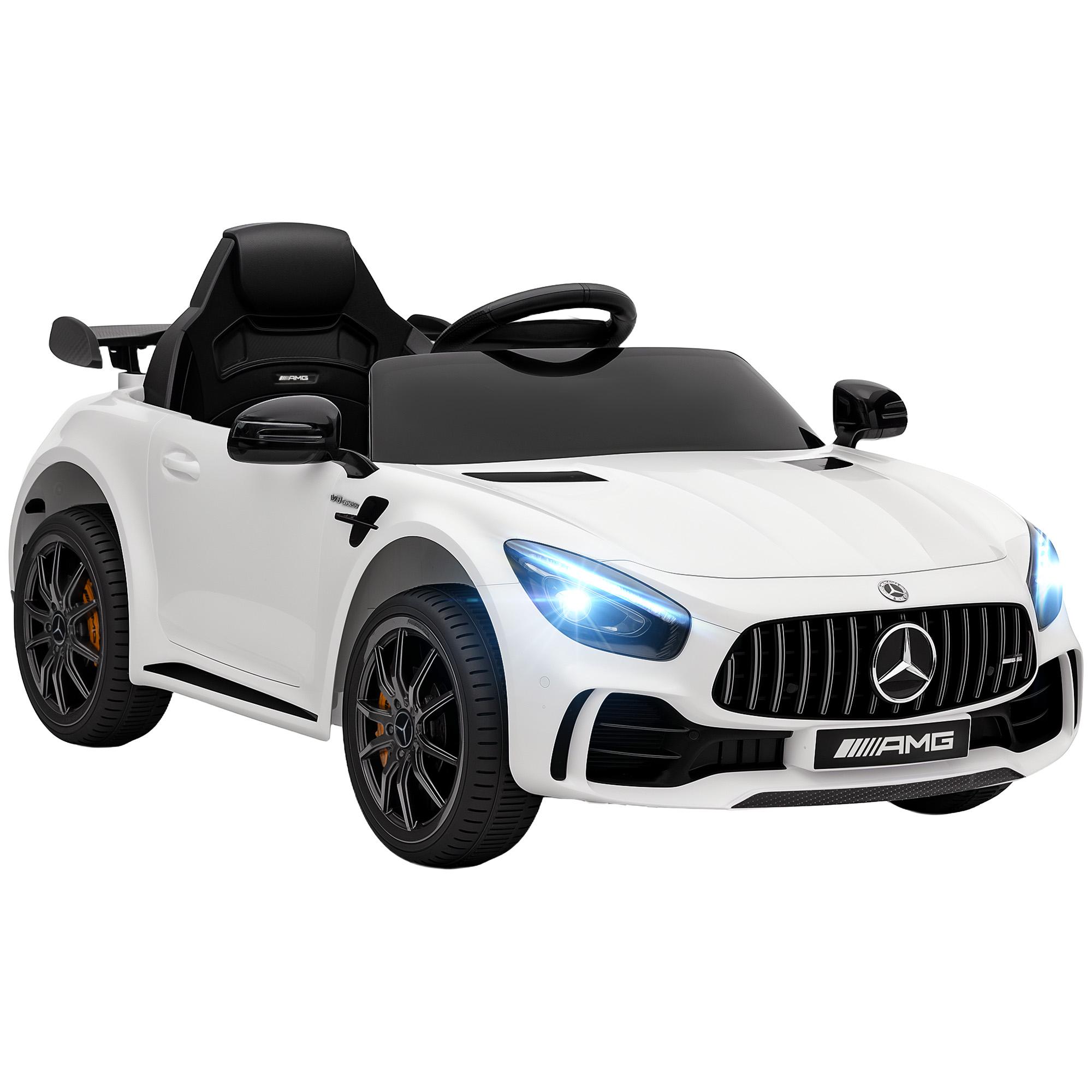 Carro Elétrico para Crianças Carro Mercedes - Benz AMG GTR com Bateria 12V Faróis Buzina e Música 108x67x46 cm Branco