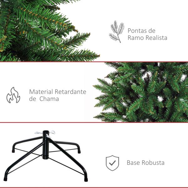 Árvore de Natal Artificial 210cm com 865 Ramos Ecológicos Decoração de Natal para Interiores Φ91x210cm Verde