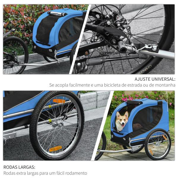 Reboque de Bicicleta para Cães Reboque de Bicicleta para Animais de Estimação com Bandeira Reflectores 130x73x90cm Azul