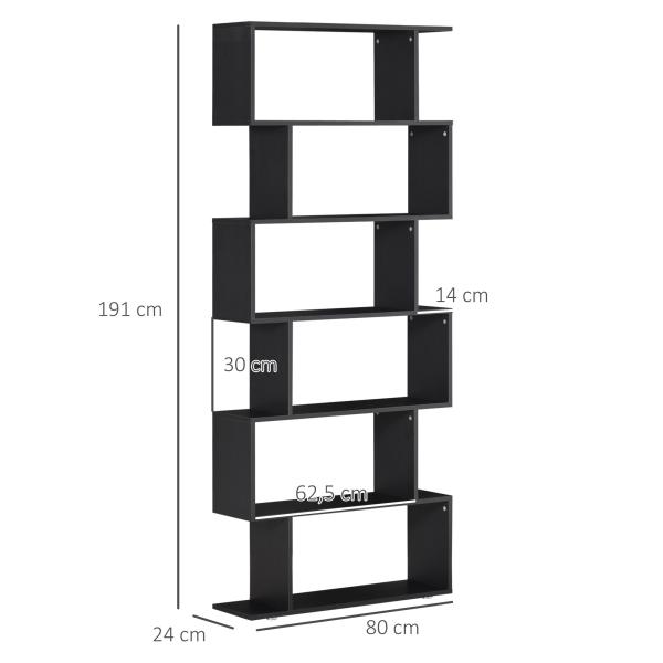 Estante com 6 Prateleiras para Livros em Formato S 80x24x191 cm preto