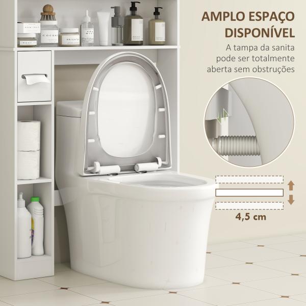 Armário sobre Sanita com Prateleira Ajustável 2 Portas Suporte para Papel Higiênico Armário para Máquina de Lavar 80x19,5x170 cm Branco