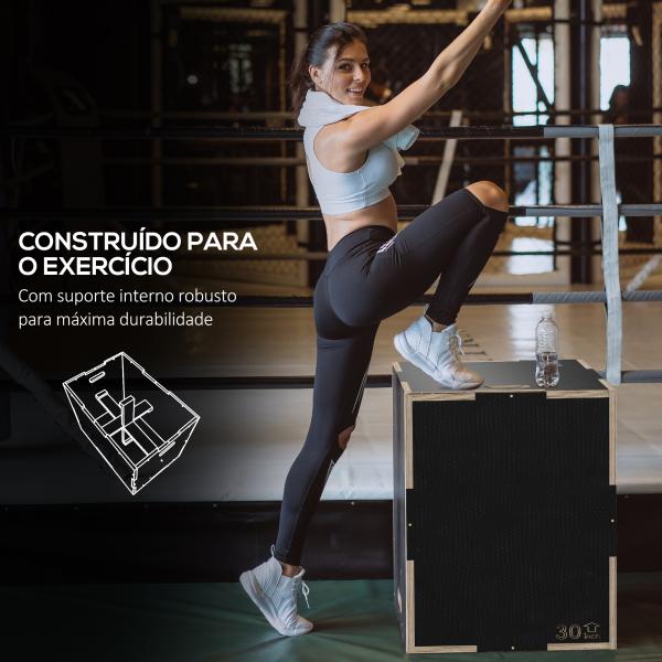 Caixa Pliométrica com 3 Alturas Diferentes para Treino de Força em Casa Ginásio CrossFit Carga 120 kg 76x61x51 cm Preto