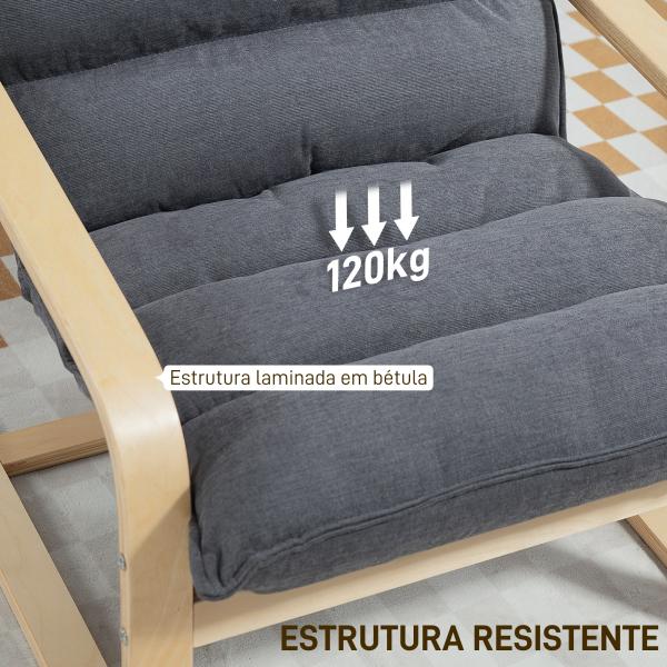Poltrona de Sala de Estar Moderna com Encosto Alto Apoio para os Braços e Pés de Madeira Estofada em Veludo 67x83x105 cm Cinzento