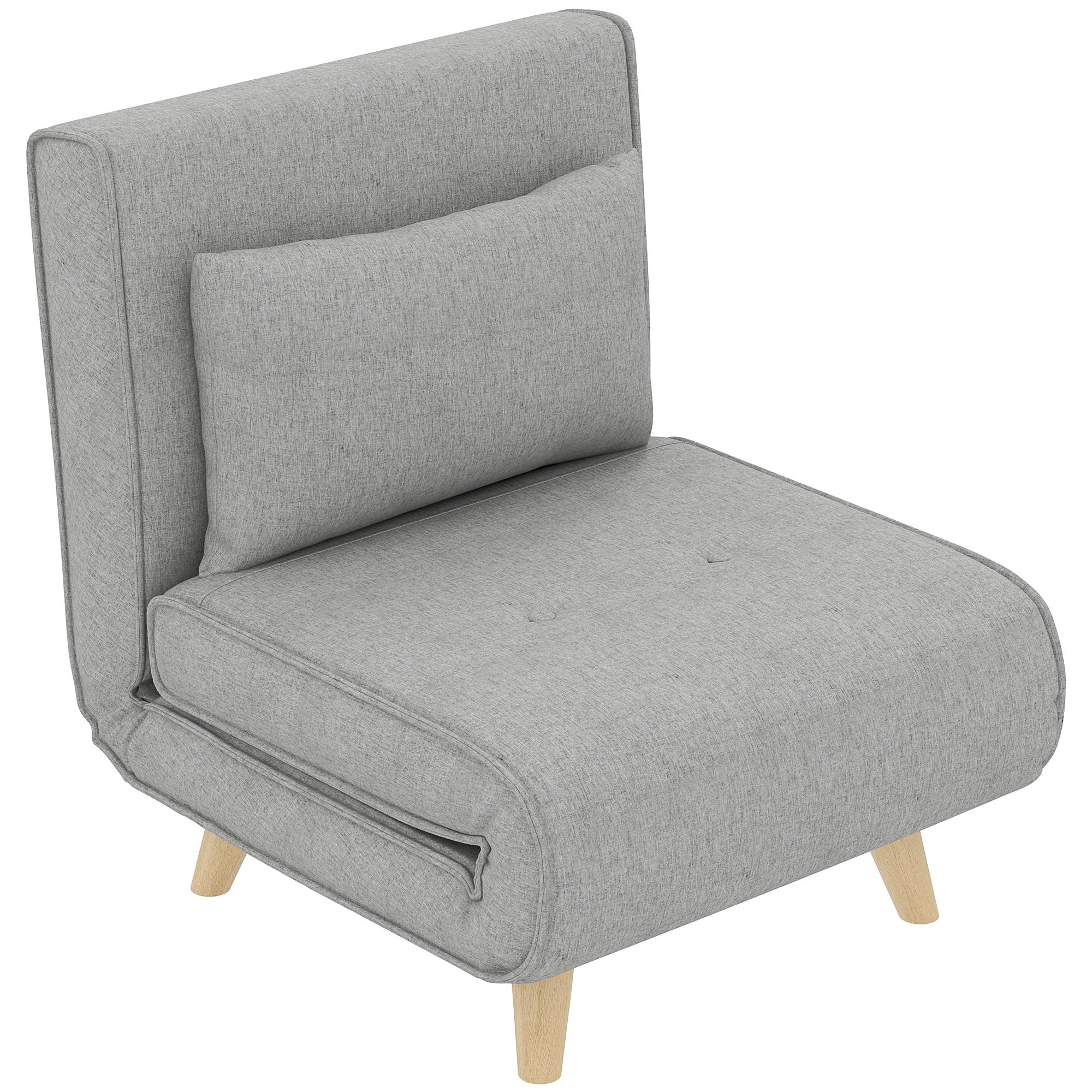 Poltrona 2 em 1 Sofá Cama Individual Dobrável com Encosto Ajustável e Almofada Carga 150 kg 72x78x79 cm Cinza