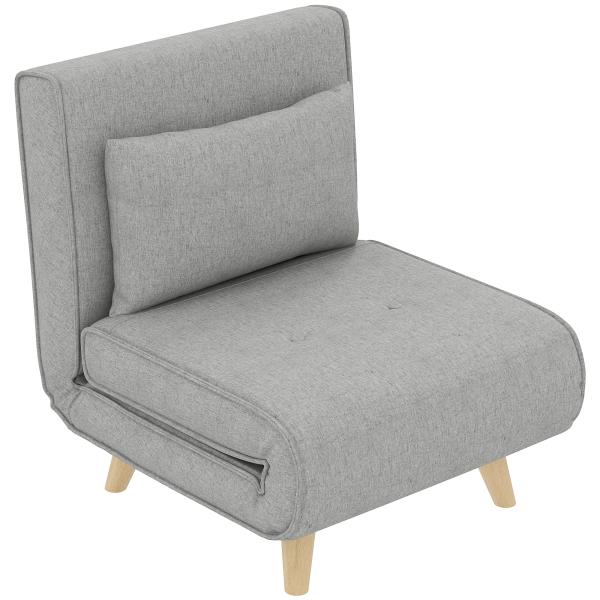Poltrona 2 em 1 Sofá Cama Individual Dobrável com Encosto Ajustável e Almofada Carga 150 kg 72x78x79 cm Cinza