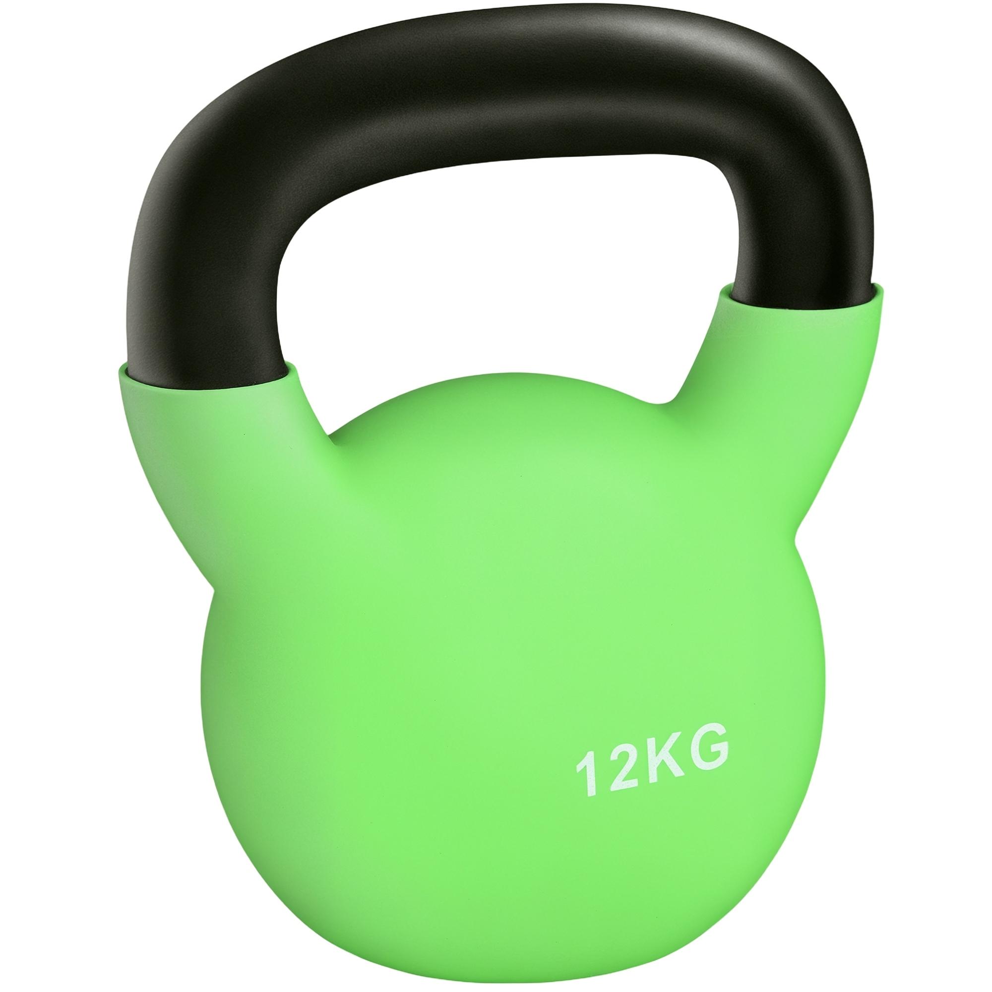 Kettlebell de 12 kg de Ferro Fundido Peso Russo com Revestimento de Neoprene para Treinamento de Força 18x11x20cm Verde