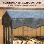 Suporte para Lenha com Cobertura Estante para Lenha de Metal com Estrutura Reforçada e Anéis de Bloqueio 143x70x145 cm Preto