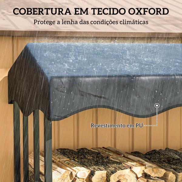 Suporte para Lenha com Cobertura Estante para Lenha de Metal com Estrutura Reforçada e Anéis de Bloqueio 143x70x145 cm Preto