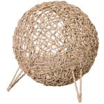 Cama para Gatos em Vime Sintético com Base de Tripé Almofada com Pelúcia e Algodão Suave Desenho Elevado Ø52x58 cm Madeira