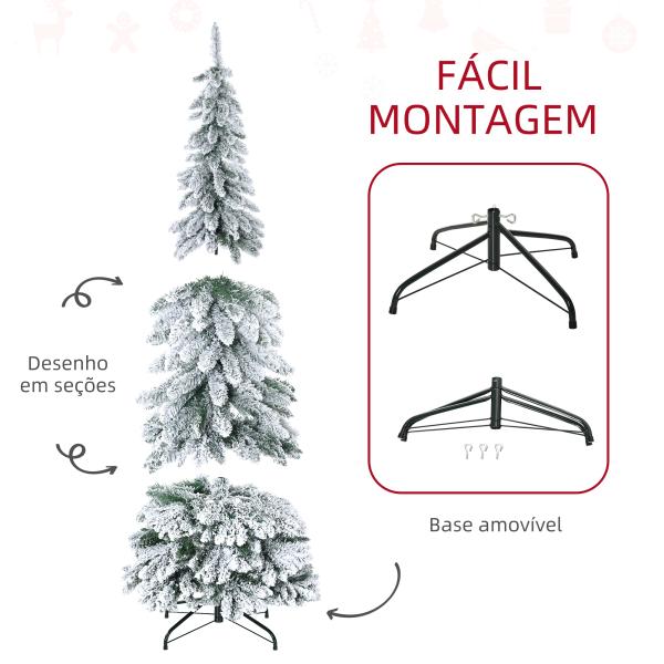 Árvore de Natal Artificial Nevada com 523 Ramos Suporte de Aço Dobrável Decoração para Casa Festas Ø74x180 cm Verde
