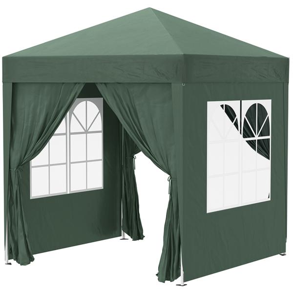 Tenda Dobrável 2x2 m Tenda de Jardim com 4 Paredes Laterais Tecido Oxford 2 Portas 2 Janelas e Bolsa de Transporte para Exterior Terraço Campismo Festas Verde