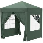 Tenda Dobrável 2x2 m Tenda de Jardim com 4 Paredes Laterais Tecido Oxford 2 Portas 2 Janelas e Bolsa de Transporte para Exterior Terraço Campismo Festas Verde