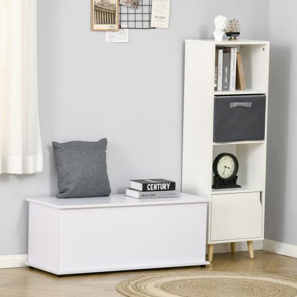 Baú de Armazenamento, Banco de Armazenamento com Dobradiça de Segurança, Estilo Moderno, para Entrada, Quarto, Sala de Estar, 100x40x40 cm, Branco