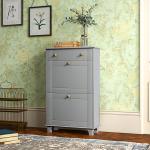 Sapateira Móvel Sapateira Estreita com 2 Portas e 1 Gaveta para 8 Pares de Sapatos 60x23,5x98,5 cm Cinzento
