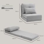 Sofá - Cama Individual Dobrável Revestido em Linho com Encosto Ajustável 5 Posições 1 Almofada Cinzento Claro