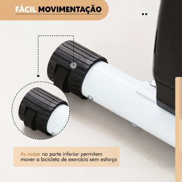 Bicicleta Estática Dobrável Silenciosa com 8 Níveis de Resistência, Monitor LCD, Assento Ajustável e Rodas, Branca