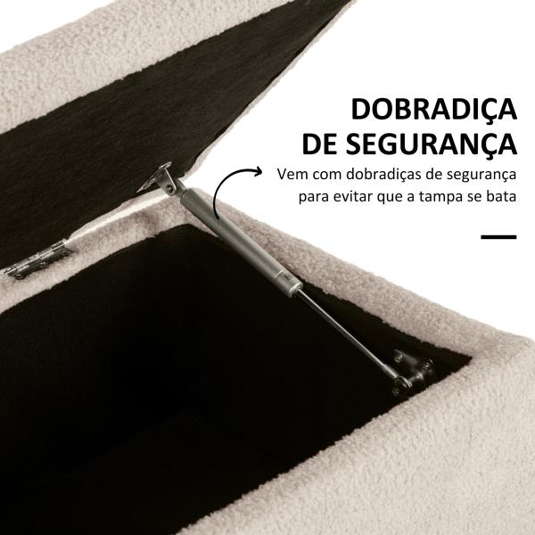 Banco de Armazenamento em Borrego Capacidade 47L Tampa Abatível e Pés de Madeira de Borracha Carga 120 kg 95x38x45 cm Bege