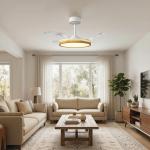 Ventoinha de Teto com Luz LED 80 W Motor DC Reversível Controlo Remoto 6 Velocidades Temporizador Ø95 cm Branco e Madeira