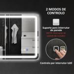 Espelho de Casa de Banho com Luz LED 80x60 cm Bluetooth 3 Cores de Luz Relógio Digital Função Antiembaciamento Memória Prata