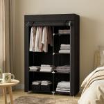 Roupeiro de Tecido Dobrável com 6 Prateleiras e 1 Barra de Pendurar para Dormitório Vestidor 103x43x162,5 cm Preto