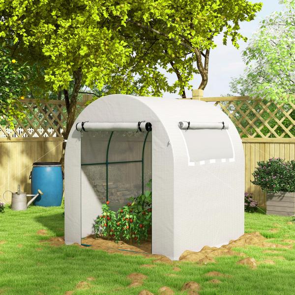 Estufa de Jardim 180x180x200 cm Estufa Tipo Túnel Pequena com Porta Enrolável e Janela de Malha para Cultivar Plantas Flores Branco
