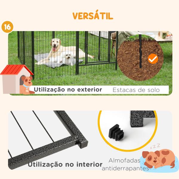 Parque para Cães com 16 Painéis e 2 Portas, Recinto em Aço para Interior e Exterior 80x60 cm Cinzento