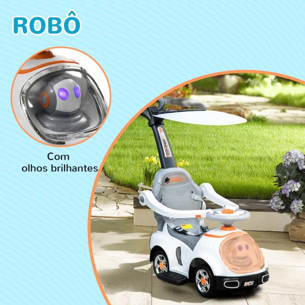 Carro Andador para Crianças 12 - 36 Meses com Espaço de Armazenamento Design de Robot com Olhos Luminosos Música Buzina 89x44,5x84 cm Branco