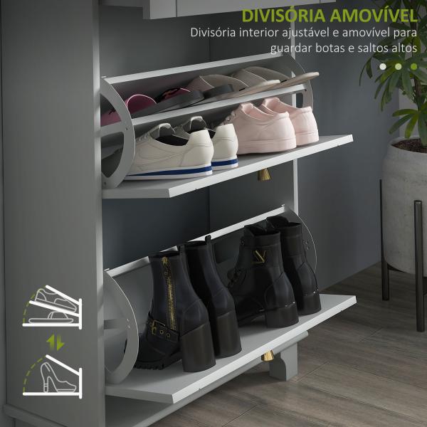 Sapateira Móvel Sapateira Estreita com 2 Portas e 1 Gaveta para 8 Pares de Sapatos 60x23,5x98,5 cm Cinzento