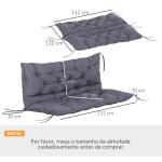 Almofada para Banco com Encosto 120x110x12cm Almofada de Banco de 2 Lugares para Jardim Terraço Balcão Exterior Cinza