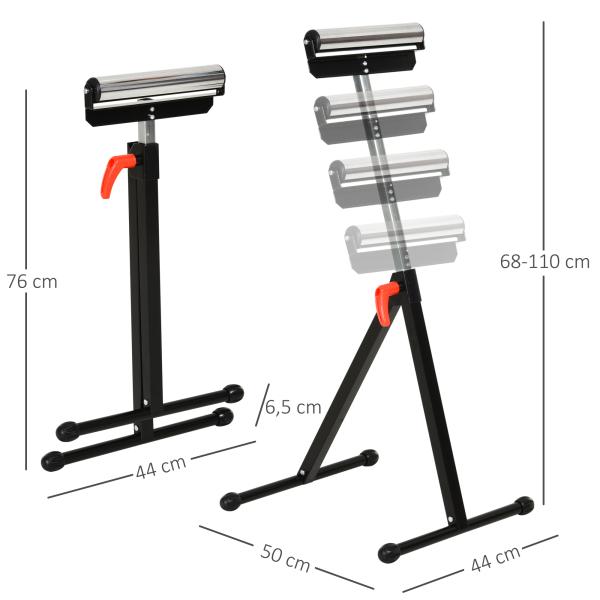 Cavalete Telescópico com Rolo Dobrável e Altura Ajustável entre 68 - 110cm com Manivela de Bloqueio Carga Máx. 60/90kg Preto e Prata