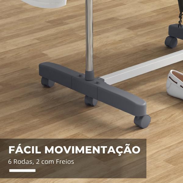 Estendal Vertical de 4 Níveis com Rodas, 2 Abas Rebatíveis, Prateleiras Ajustáveis e Estrutura em Aço, Cinzento e Prateado