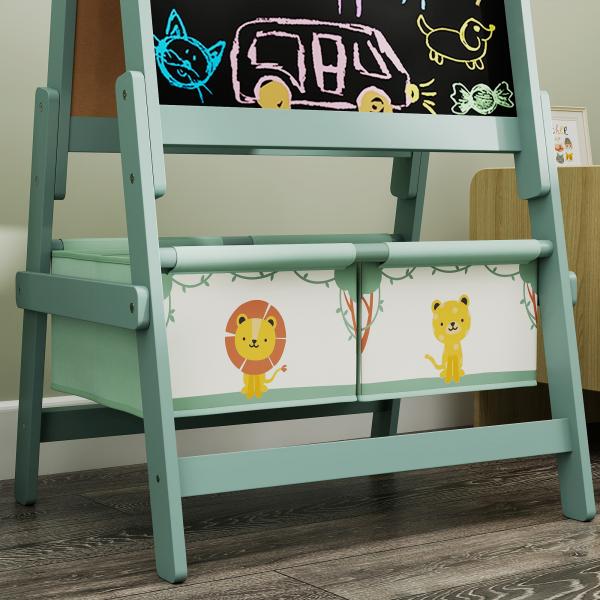 Cavalete de Pintura para Crianças 3 em 1 para Crianças acima de 3 Anos com Rolo de Papel e Cestos de Arrumação 54x46x94 cm Verde