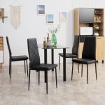 Conjunto de 4 Cadeiras de Sala de Jantar Estofadas em Couro Sintético com Encosto Alto e Pés de Aço 41x50x97 cm Preto