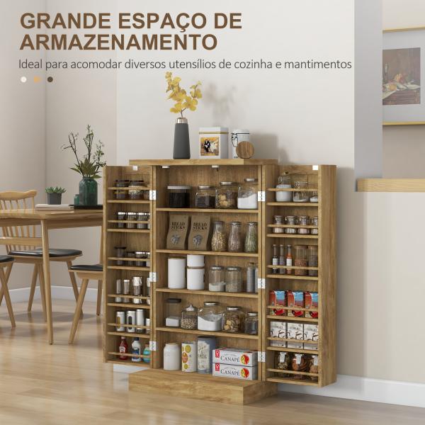 Armário de Cozinha Armário Despensa Cozinha com 2 Portas de Vime e 16 Prateleiras 60x30x104 cm Madeira