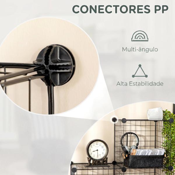 Estante Modular de 9 Cubos em Arame DIY, Organizador Multiusos para Sala, Preta