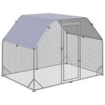 Galinheiro para Exterior Grande de Aço Galvanizado 280x190x195 cm Gaiola para Galinhas com Cobertura de Tecido Oxford Prata