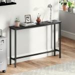 Mesa Consola Moderna Consola de Entrada Estreita com Superfície com Efeito Mármore e Estrutura de Metal 100x20x66 cm Preto