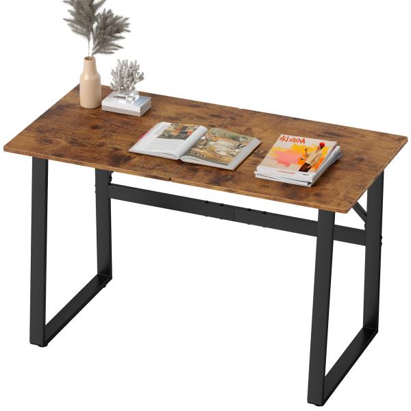Secretária Estilo Industrial 120x60x76 cm Mesa de Computador com Estrutura de Aço Fácil de Montar Castanho Rústico