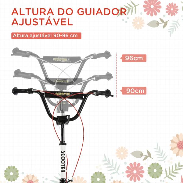 Trotinete com Guiador Ajustável 2 Pneus de Borracha Insufláveis com Travagem Dupla e Rodas 16" 139x58x90 - 96 cm Branco