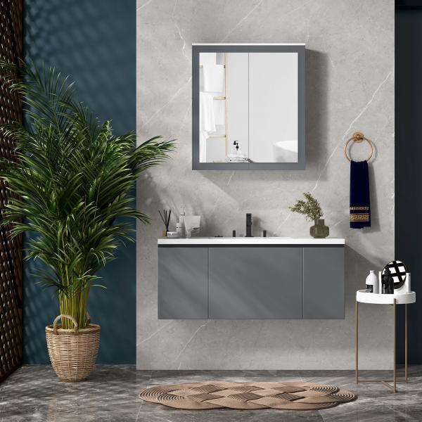 Armário de Casa de Banho com Espelho 2 Portas e Prateleiras Ajustáveis 69x17x75,5 cm Branco e Cinza