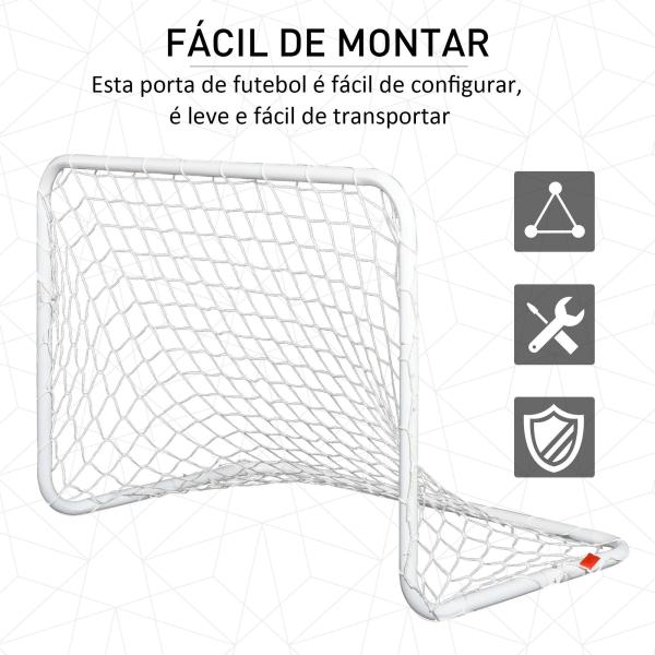 Conjunto de 2 balizas de futebol com rede e bola para crianças e adultos 78x46x 56cm Branco
