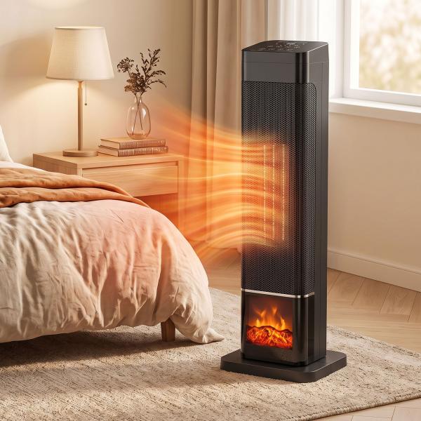 Aquecedor Elétrico Cerâmico PTC 2000W com 4 Modos, Chama Dinâmica, Comando, Oscilação 70° e Proteção contra Sobreaquecimento