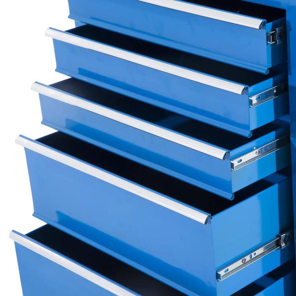 Carrinho de Ferramentas para Oficina com Rodas e 5 Gavetas Fechadura e Alça Lateral 61,5x33x85 cm Azul