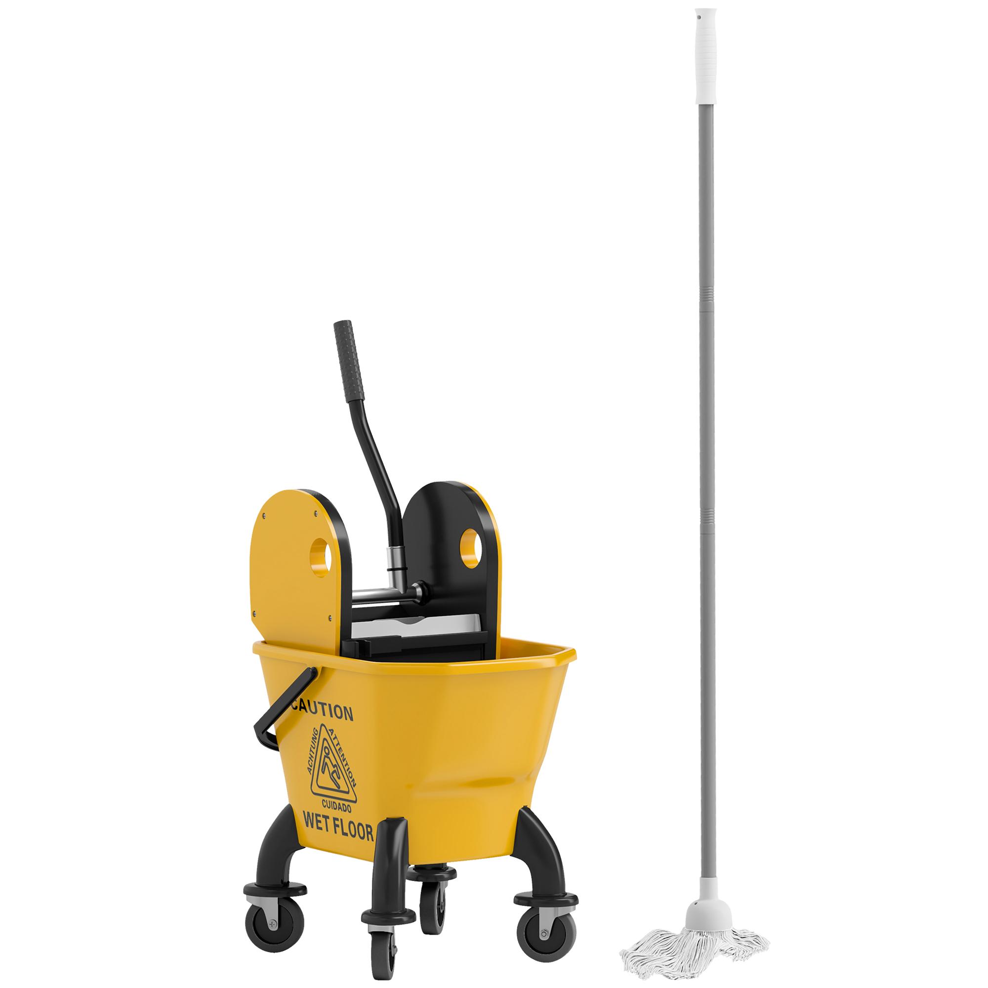 Balde de Esfregona com Rodas Espremedor Desmontável de Pressão para Baixo Capacidade 26 L Inclui Esfregona e Asa 45x31x90 cm Amarelo