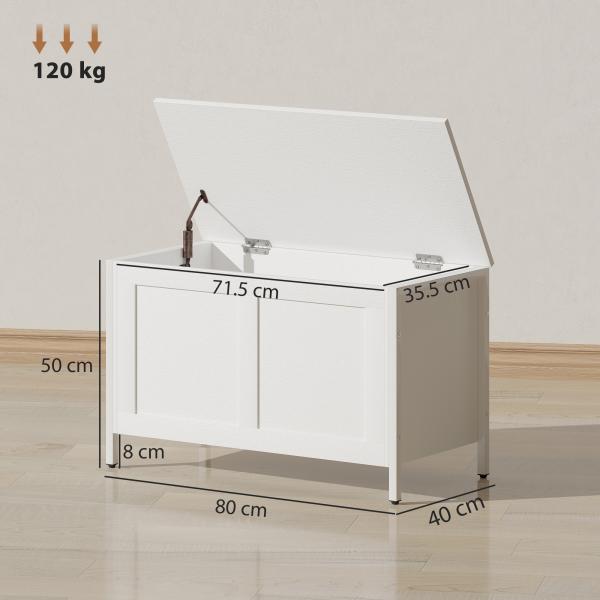 Baú de Armazenamento 95L Baú de Arrumação com Tampa Banco de Armazenamento com Dobradiça de Segurança 80x40x50 cm Branco